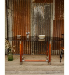 Table à manger en verre et bois Karla N°1299 - Produit chiné Debongout