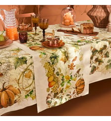 Chemin de table lin & coton lavé 190 g/m² imprimé beige orange Delices d'automne potiron Garnier Thiebaut