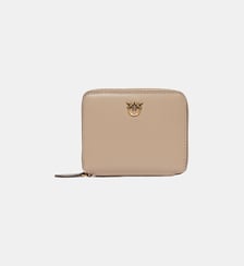 Portefeuille carré à contour zippé en cuir Pinko