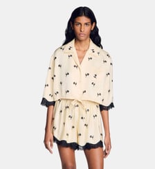 Chemise courte brodée à fleurs Sandro