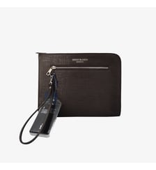 Pochette tablette en cuir et toile canvas bleu marine foncé Biarritz Serge Blanco