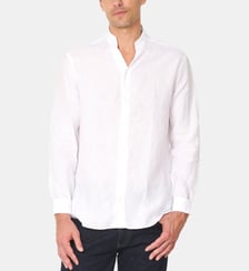 Chemise col chef en coton lin marine coupe droite Atelier Privé