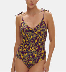 Maillot de bain 1 pièce bonnet mousse sans armature - Imprimé Violet Agadir Simone Pérèle