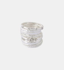 Set x7 bagues argentées avec strass Balaboosté