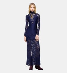 Robe longue en dentelle et jersey Rabanne