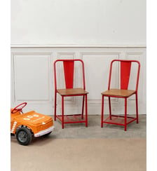 Paire de chaises chevet Tolix en métal rouge et bois Alma N°1707- Produit chiné Debongout