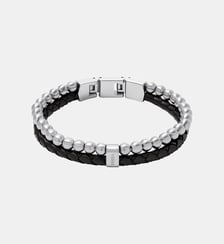 Bracelet multi-rangs à perles en cuir en noir Fossil