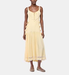 Robe midi en crêpe de viscose avec détails en dentelle et nœuds Rabanne