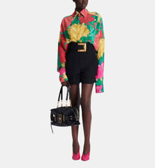 Robe-chemise en crêpe à imprimé roses Balmain