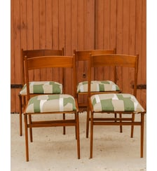 Lot de 4 chaises en bois et tissu Alma N°2077- Produit chiné Debongout