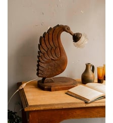 Lampe cygne en bois Suzanne N°554- Produit chiné Debongout