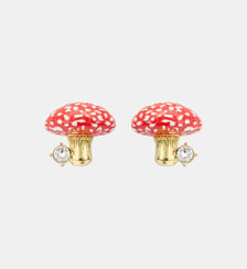 Boucles d'oreilles tiges champignon rouge et doré, et cristal facetté Les Néréides