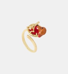 Bague ajustable teckel, tour Eiffel, pierre ronde rouge Les Néréides