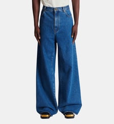 Pantalon large en denim bleu Balmain