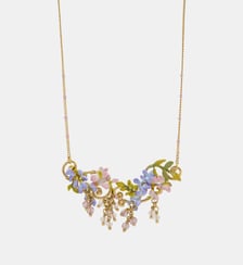 Collier plastron glycine rose et violette sur arabesque dorée et perles de cristal Les Néréides
