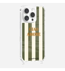 Coque de téléphone glossy ciao amore kaki avec anneaux pour iPhone 16 Pro La Coque Française
