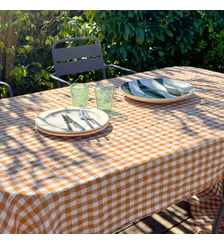 Nappe de table en chanvre et coton mélangés, PASSION VICHY Blanc Cerise
