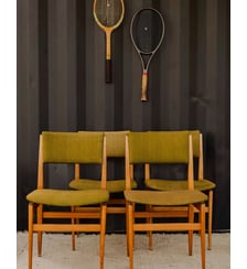 Lot de 4 chaises en bois et tissu vert Alma N°1872- Produit chiné Debongout