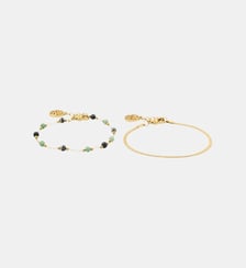 Set x2 bracelets chaîne fine en acier inoxydable et pierre d'Aventurine Balaboosté