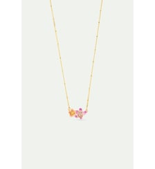 Collier plastron hellébores rose et violette et cristaux Les Néréides