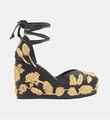 Espadrilles compensées en cuir et raphia brodé CARMELA Castaner