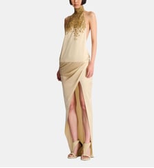 Robe dos-nu en soie brodée « Sand Effect » Balmain