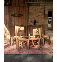 Lot de 6 chaises en bois et osier Claude N°1626- Produit chiné Debongout