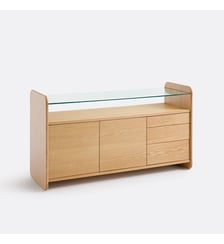 Buffet en plaqué chêne, plateau en verre trempé, 2 portes et 3 tiroirs La Redoute Interieurs