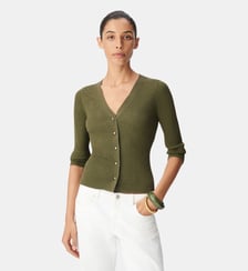 Cardigan col V tricot côtelé boutonné Ikks