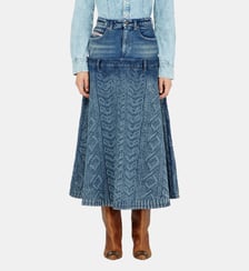 Jupe midi en denim effet maille torsadée Diesel