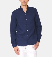 Chemise col chef en lin marine coupe droite Atelier Privé
