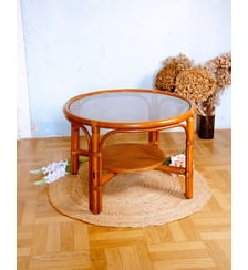 Table basse en rotin et verre fumé Léonie N°912- Produit chiné Debongout