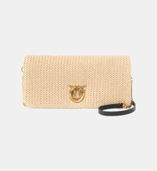 Pochette à bandoulière moyenne love bag click soft horizontal classic en raphia Pinko
