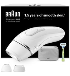 Epilateur lumière pulsée IPL PL3122 Silk-expert pro 3, 2 têtes, 1 rasoir Gillette Venus, pochette Braun