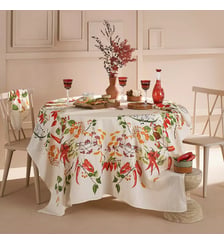 Nappe lin & coton lavé 150 g/m² imprimé vert rouge Piments doux caliente Garnier Thiebaut