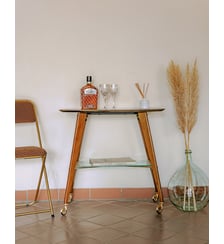 Desserte à roulettes en bois et verre mid-century Anouk N°359- Produit chiné Debongout