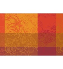 Set pur coton enduit motif jacquard orange rouge Mille senteurs epices Garnier Thiebaut
