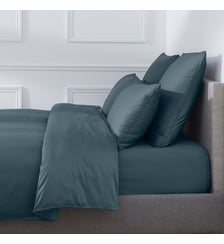 Housse De Couette Pure White Satin Lavé Midnight Blue Finition Black Drouault