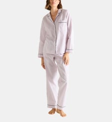 Pyjama col tailleur en popeline de coton, Essentiel Rayé Laurence Tavernier