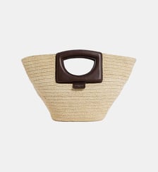 Petit sac à main en raphia naturel et cuir lisse végétal Le Tanneur