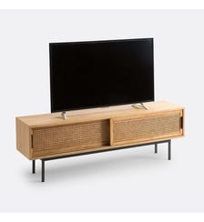 Meuble TV chêne, plaqué et cannage 160 cm La Redoute Interieurs