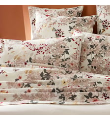 Drap plat percale de coton lavé 115 g/m² imprimé bordeaux beige Vintage flowers cranberry Garnier Thiebaut