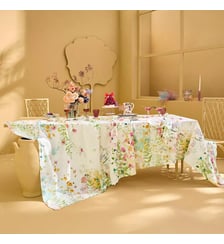 Nappe lin & coton lavé 150 g/m² imprimé rose vert Rosee du matin printemps Garnier Thiebaut