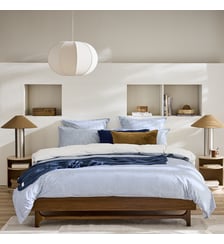 Parure de lit imprimée en percale de coton, taies carrées, MINI VICHY CELESTE Essix