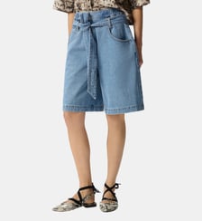 Bermuda wide leg en denim ceinturé Pinko
