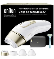 Epilateur lumière pulsée IPL PL5431 4 têtes, 1 rasoir Gillette Venus, pochette Braun