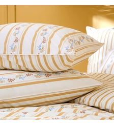 Lot de 2 taies percale de coton lavé rayé jaune beige Honfleur paille Garnier Thiebaut