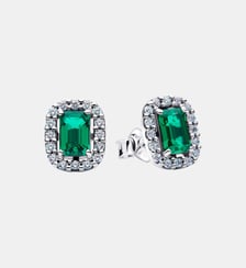 Clous d'Oreilles Halo Vert Scintillants Rectangulaires Pandora