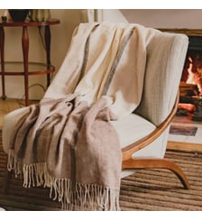 Plaid en laine, coton et cachemire, GARANCE Blanc Cerise