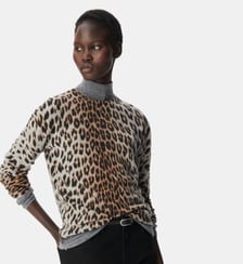 Pull tricot 100% cachemire motif léopard Ikks